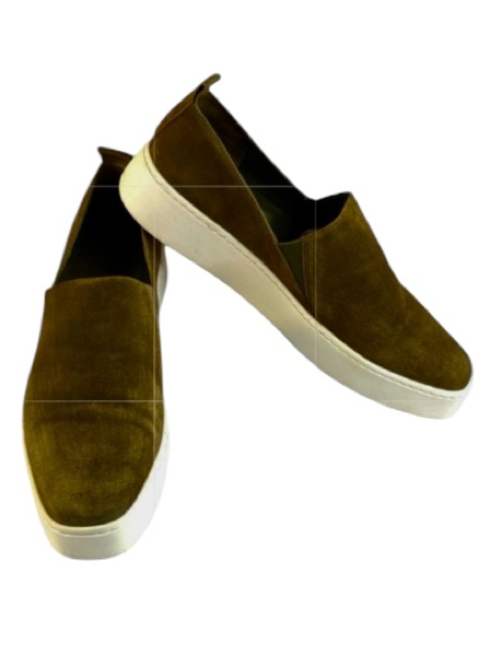 Vince Women’s Saxon 2 Slip On Platform Suede Sneakers in Dark Olive Green 6.5